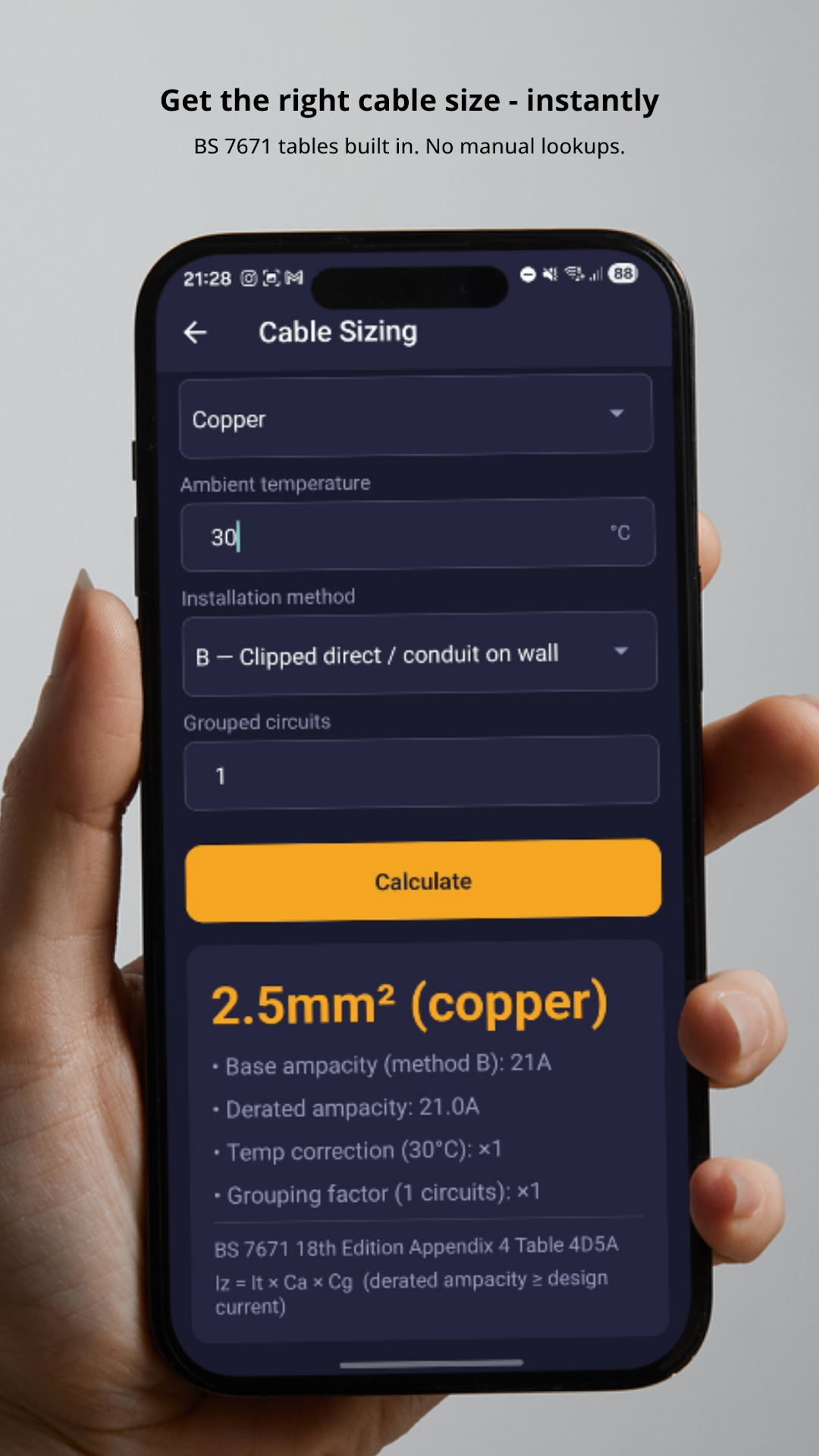 Voltix app - Breaker sizing calculator